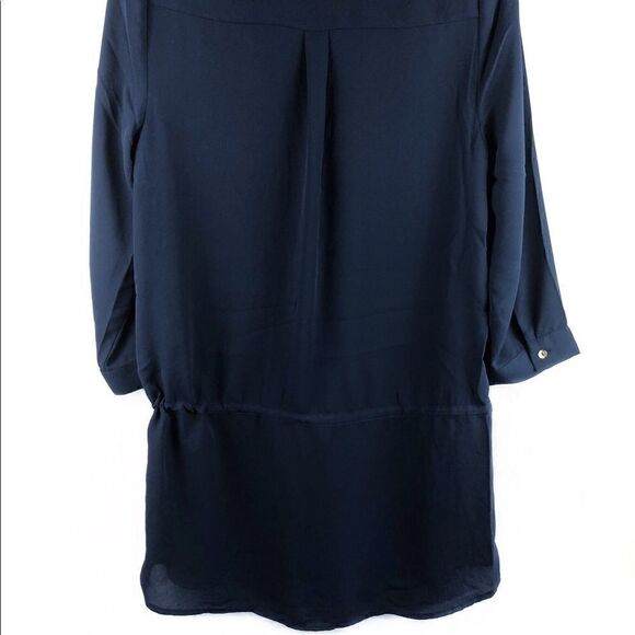 The Limited Top Tunic Navy Blue Button Front Cuffs Tie Waist Small - Picture 6 of 7
